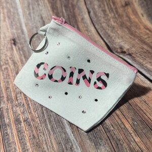 NEW 4”x4 1/2” White Canvas Coin Purse with Custom Vinyl Item #PHK6360
